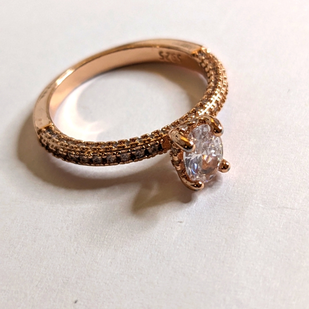 Rose Gold Plated Sterling Silver CZ Ring – Size 8.5 - Picture 2 of 8